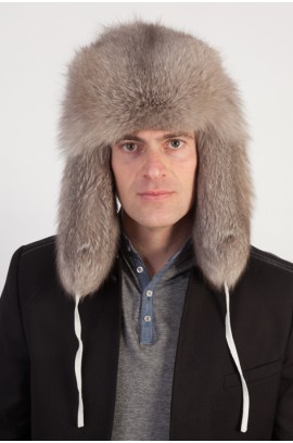 Natural grey fox fur hat - Russian style